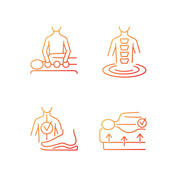 脊椎问题预防渐变线性矢量图标设置图片下载