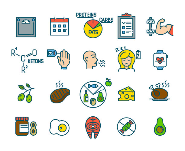 生酮低碳水化合物与脂肪流行饮食的主要观点和不良副作用。像素完美，可编辑的笔触图标图片下载