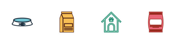 设置狗屋和爪印的宠物食品碗袋图片下载