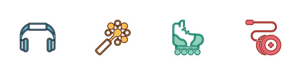 设置耳机，拨浪鼓，婴儿玩具，旱冰鞋和图片下载