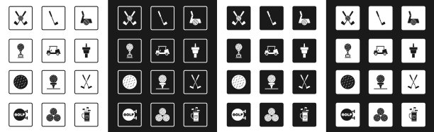 高尔夫球棒与球车奖盃图片下载