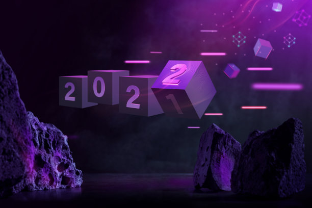 2022年的概念。结合3D盒子的照片从2021年到2022年。技术年，Web3.0，区块链和互联网的下一层图片下载
