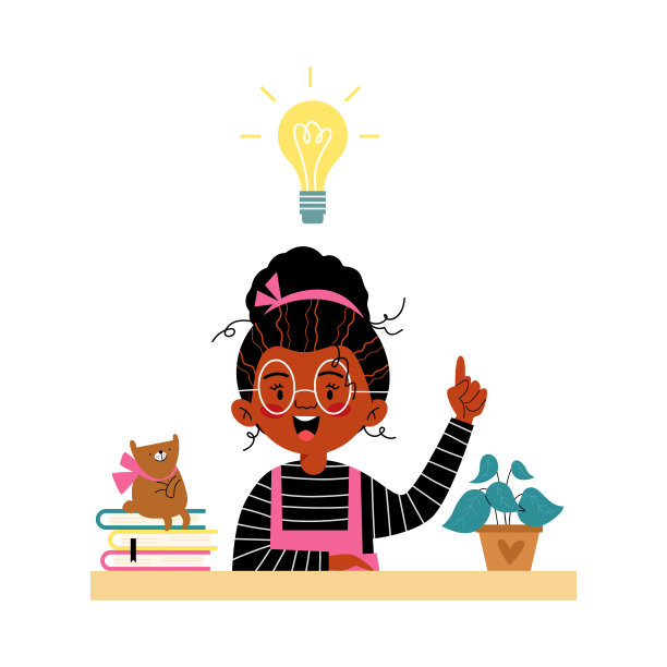 聪明伶俐的小女孩有答案和想法，平面矢量插图孤立。图片下载