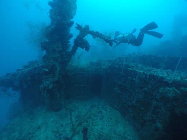 在帕劳群岛的沉船上潜水。图片下载