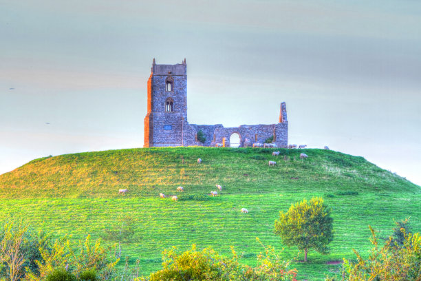 Burrow芒普萨默塞特英格兰英国历史教堂遗迹彩色hdr图片下载