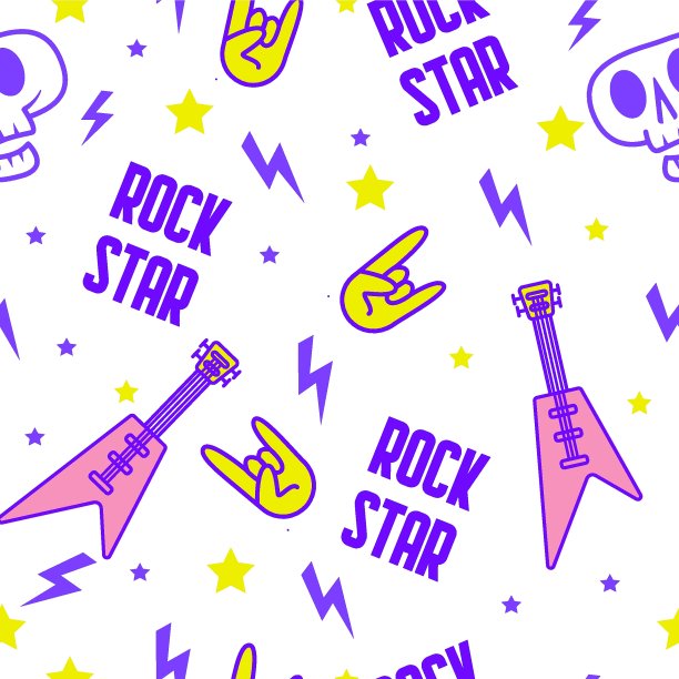摇滚乐的象征，星星，闪电。这是一个很酷的创意模式，适合年轻人，青少年，摇滚音乐家，摩托车手。图片下载
