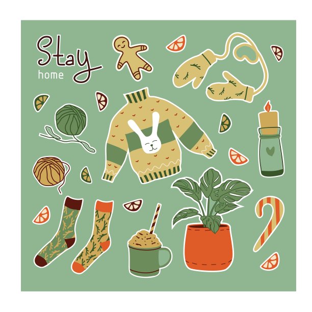 圣诞节向量集。温暖舒适的图标。新年快乐。图片下载