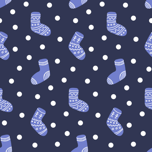 圣诞装饰蓝袜子圣诞老人无缝图案在黑暗的背景图片下载
