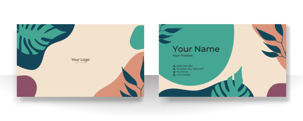 名片设计以裸色香槟色柔和柔和的棕色有机优雅图案。现代概念用液体、斑点、笔、花、叶、线、美装饰艺术。矢量图图片下载