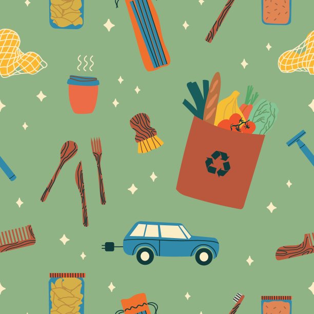 零浪费无缝模式。矢量手绘插图。图片下载