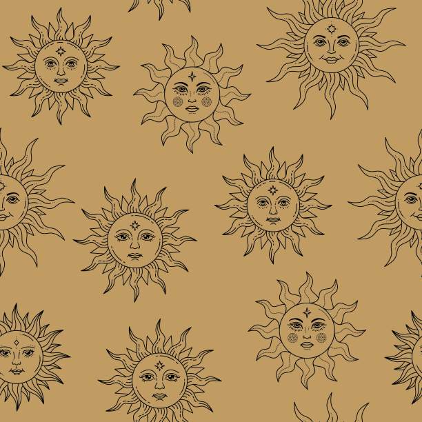 天上轮廓的太阳有着不同的面孔，神奇的无缝图案图片下载