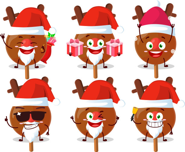 圣诞老人表情符号与糖果鹿卡通图片下载