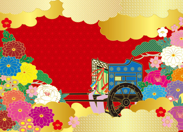 传统日本图案的插图，如高山车和菊花图片下载