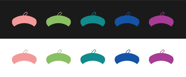 设置法国贝雷帽图标孤立的黑色和白色图片下载