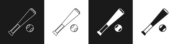 设置棒球棒与球图标孤立在黑色图片下载