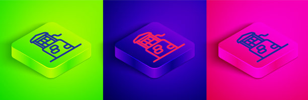 等距线井图标孤立的绿色蓝色图片下载