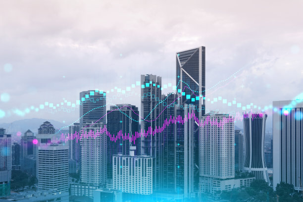 外汇和股票市场图表全息图全景城市的吉隆坡。吉隆坡是亚洲马来西亚的金融中心。国际贸易的概念。双重曝光。图片下载