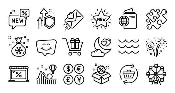 市场销售和圣诞老人布袋线图标设置图片下载