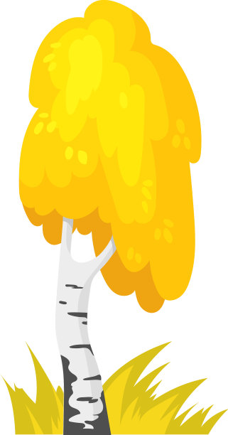 秋天桦树卡通秋天树黄色的叶子图片下载