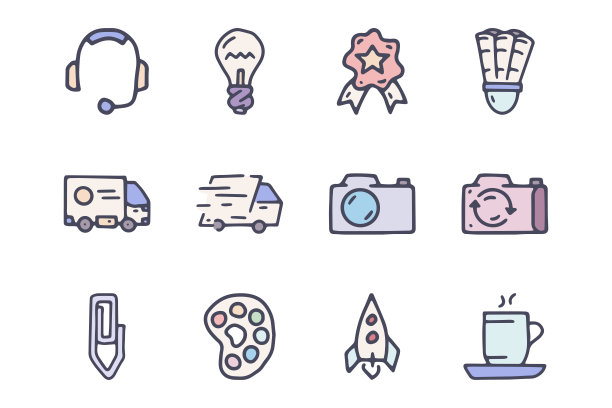 服务颜色矢量涂鸦简单图标集图片下载