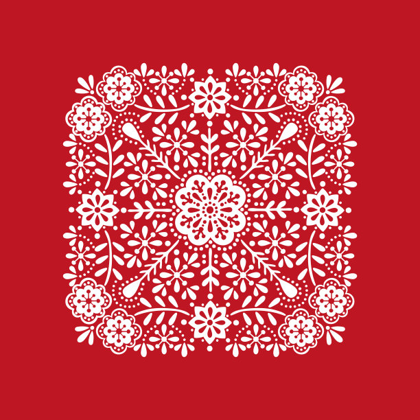 斯堪的纳维亚民间艺术圣诞邮票插图矢量。方形花边花北欧风格装饰主题。复古花朵设计图片下载