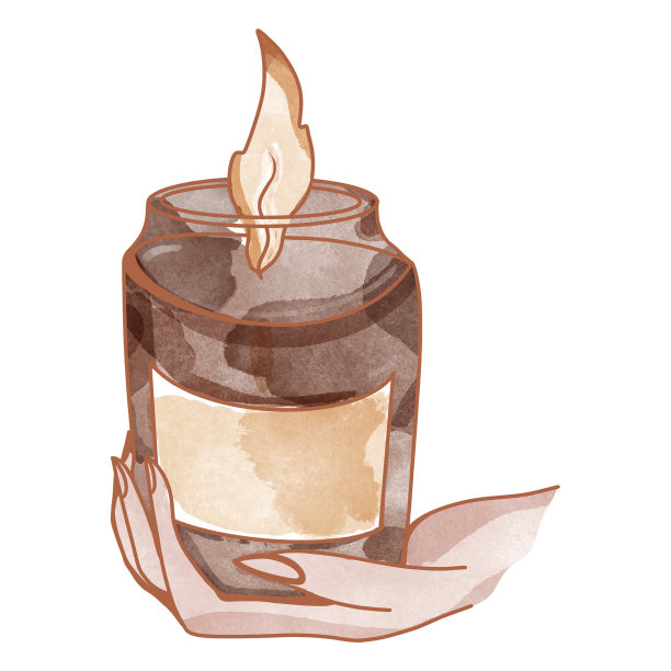 神秘舒适的水彩蜡烛点燃纹理数字艺术。印刷贴纸，纹身，横幅，海报，卡片，网页，包装纸，织物。图片下载