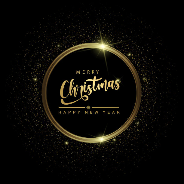 圣诞快乐，新年快乐，贺卡圈金灿灿。向量图片下载