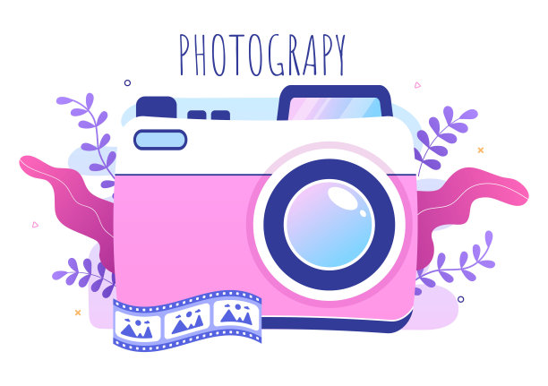 摄影师平面设计背景与相机，数字电影设备技术和图片人在卡通风格矢量插图图片下载
