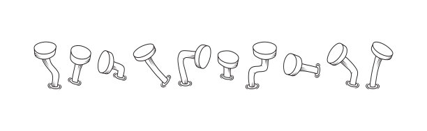 弯曲卡通老向量线钉，金属生锈钉，钢弯针。黑白木器集轮廓设计。施工说明图片下载