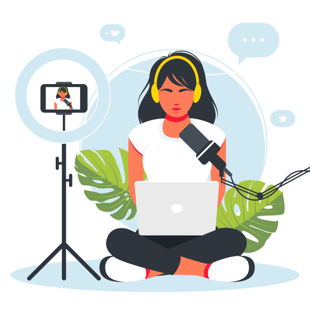 女玩家坐在笔记本电脑前玩电子游戏。Cybersport。职业电子竞技比赛事件，玩家在电脑上与现场视频游戏。一名女子在笔记本电脑前工作时用摄像机记录下了自己图片下载