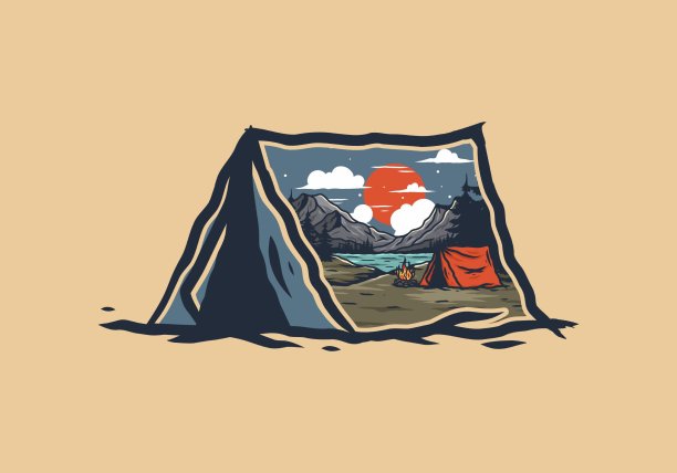 夜湖露营插画设计图片下载