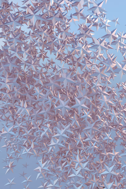 蓝色背景上的3d银粉色星星。五彩纸屑庆典，落下抽象装饰派对，生日庆祝，周年纪念或事件，节日。图片下载