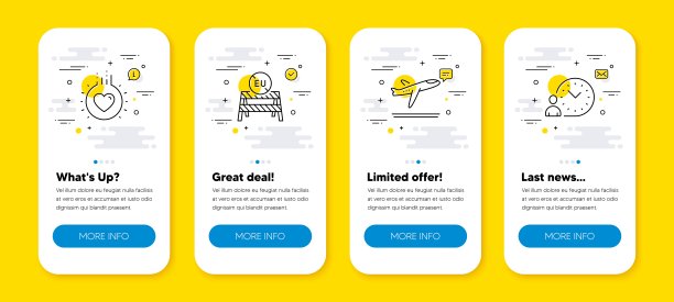 向量集的欧盟关闭边界，爱和离境平面线图标集。向量图片下载