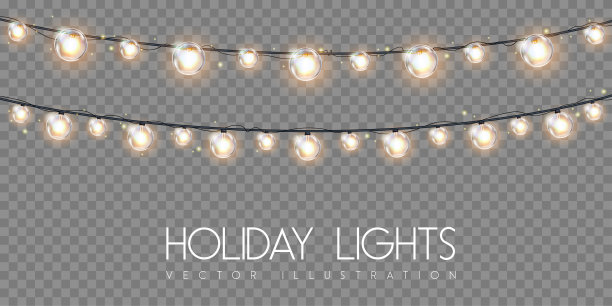 矢量garlang金色或黄色灯在透明的背景。节日的灯光矢量插图图片下载
