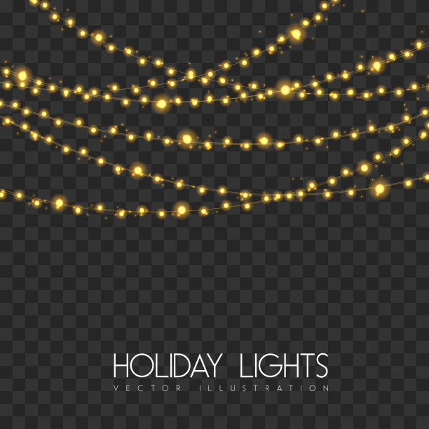矢量garlang金色或黄色灯在透明的背景。节日的灯光矢量插图图片下载