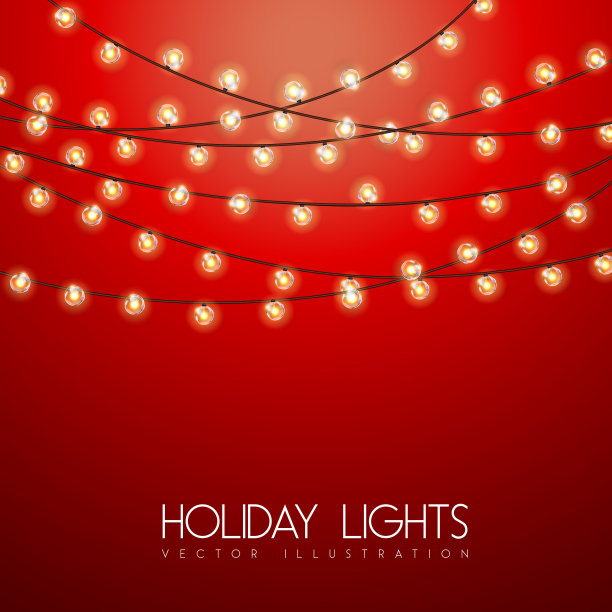 矢量garlang金色或黄色灯在红色的背景。节日的灯光矢量插图图片下载