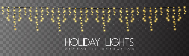 矢量garlang金色或黄色灯在透明的背景。节日的灯光矢量插图图片下载