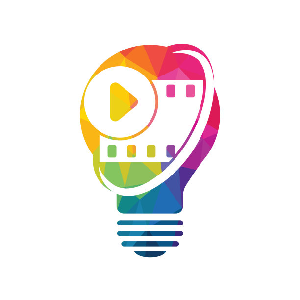 电影灯泡的想法简单的标志模板。影视行业及公司标志概念。图片下载