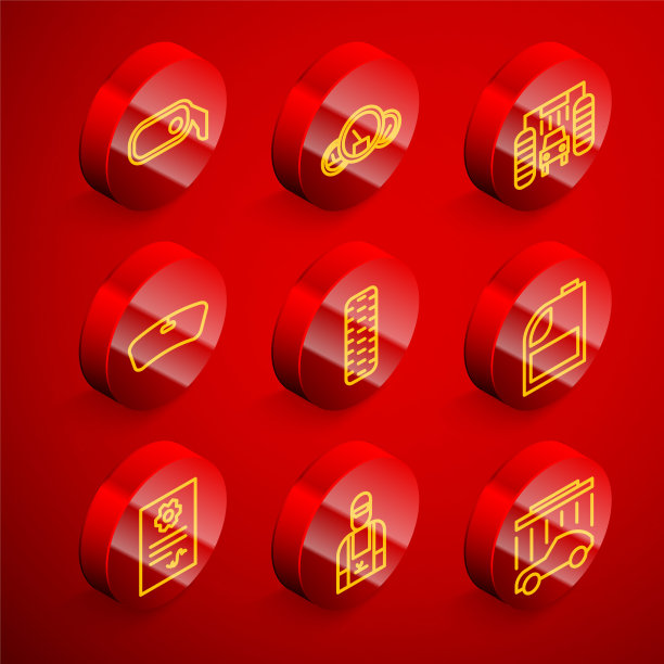 设置线汽车后视镜，速度计，洗涤，挡风玻璃，轮胎车轮，电机机油罐，汽车服务检查汽车和机械图标。向量图片下载