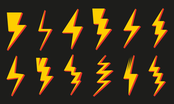 闪电图标平面设计设置与阴影矢量图片下载