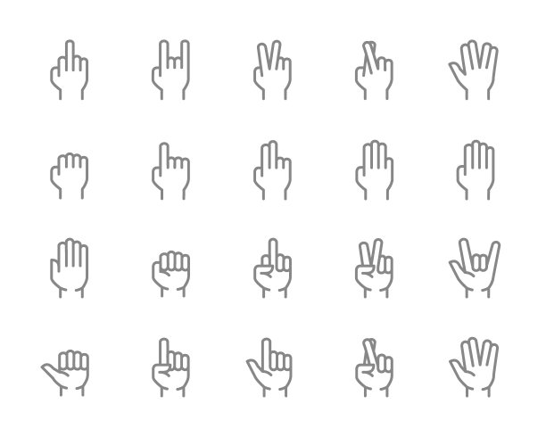 一套手势线图标。胜利，拳头和更多。图片下载