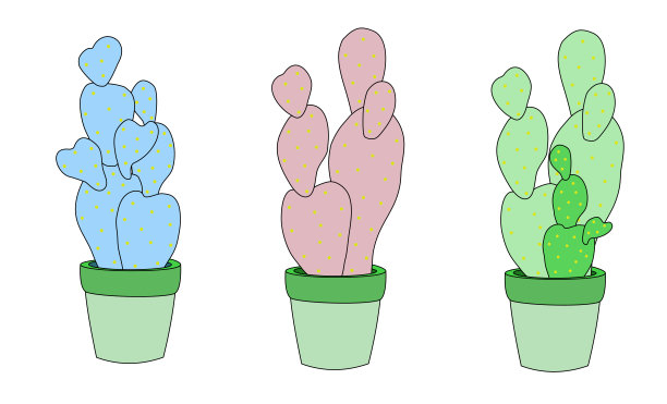 矢量集的仙人掌在罐子里在温和的柔和的颜色。收集外来植物。白色背景上孤立的装饰性自然元素。室内的花朵图片下载