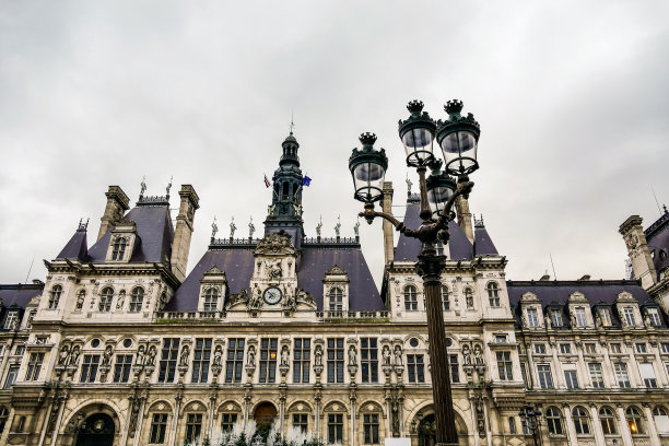 酒店de ville，照片图像美丽的全景巴黎大都市图片下载