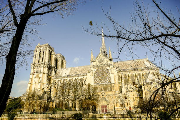 巴黎圣母院教堂大教堂细节，照片图像美丽的巴黎城市全景图片下载