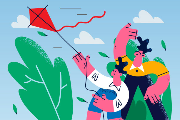 微笑的爸爸和孩子玩纸风筝图片下载