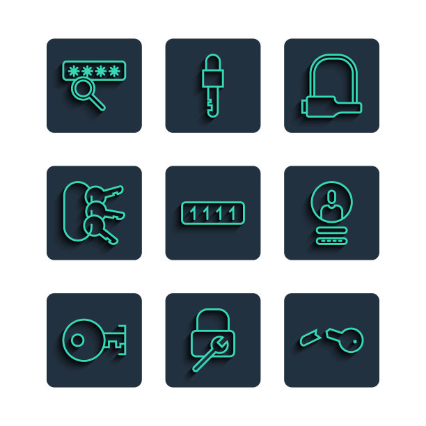 设置线路键，锁修复，坏掉的钥匙，自行车锁，密码保护，钥匙串，和创建帐户屏幕图标。向量图片下载