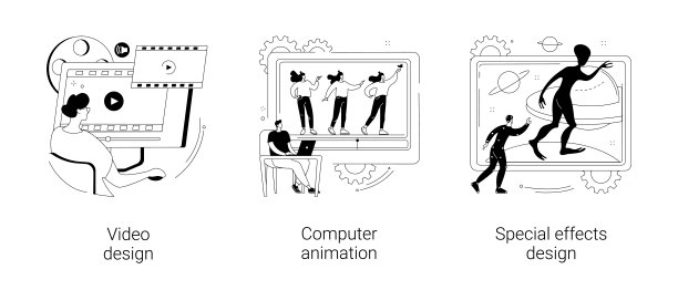 视频后期制作抽象概念矢量插图。图片下载