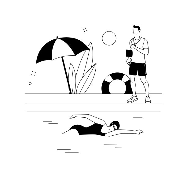 游泳抽象概念矢量插图。图片下载