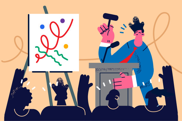 男拍卖师在画廊的艺术品拍卖会上出售图片图片下载