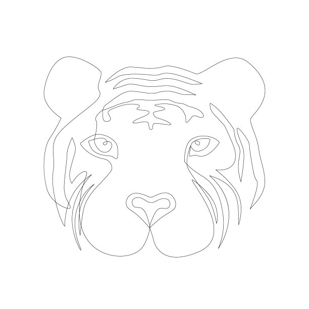 连续单线画风格的老虎剪影，2022年的象征。老虎的标志。矢量插图孤立的白色图片下载